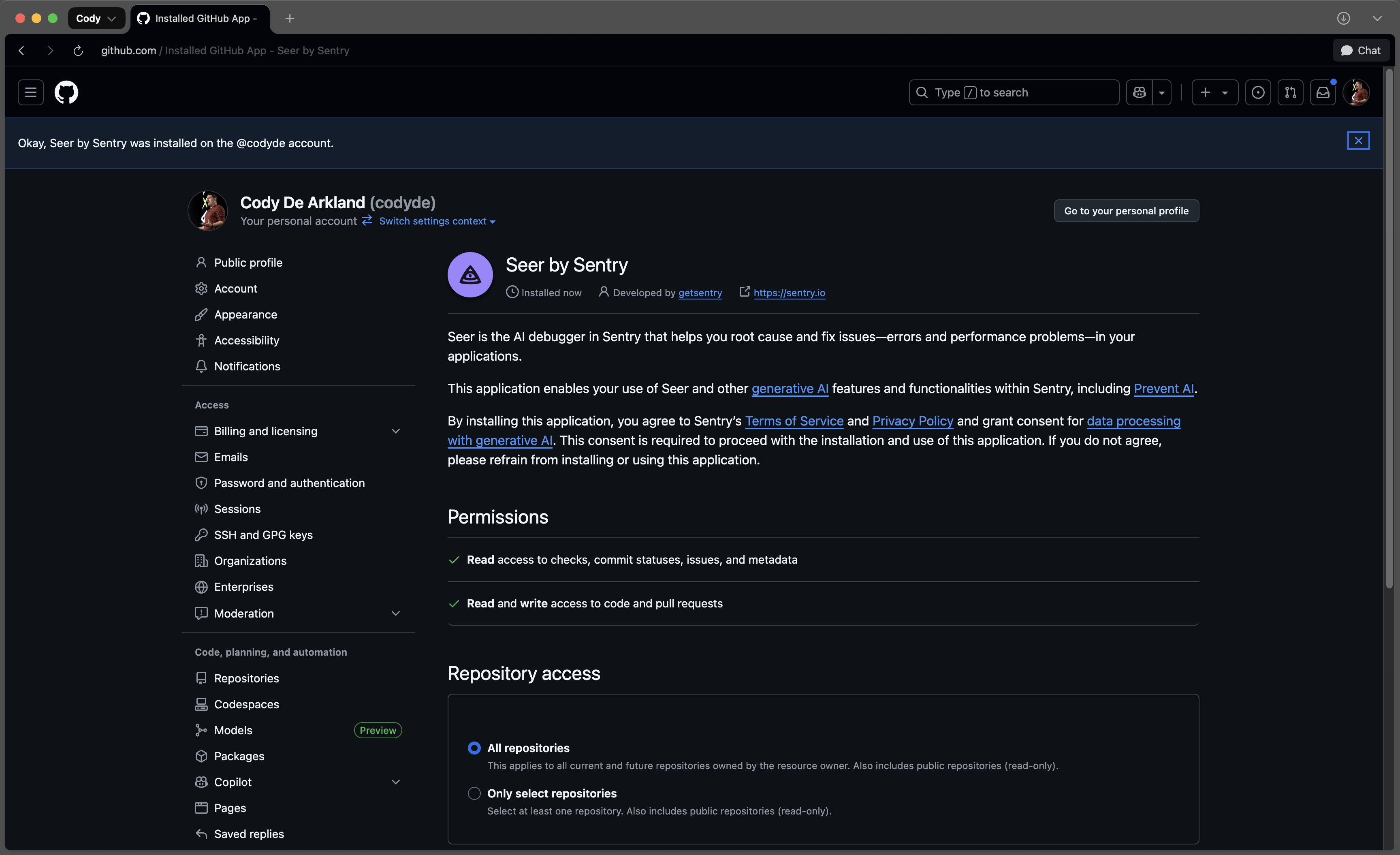 Installing Seer by Sentry App