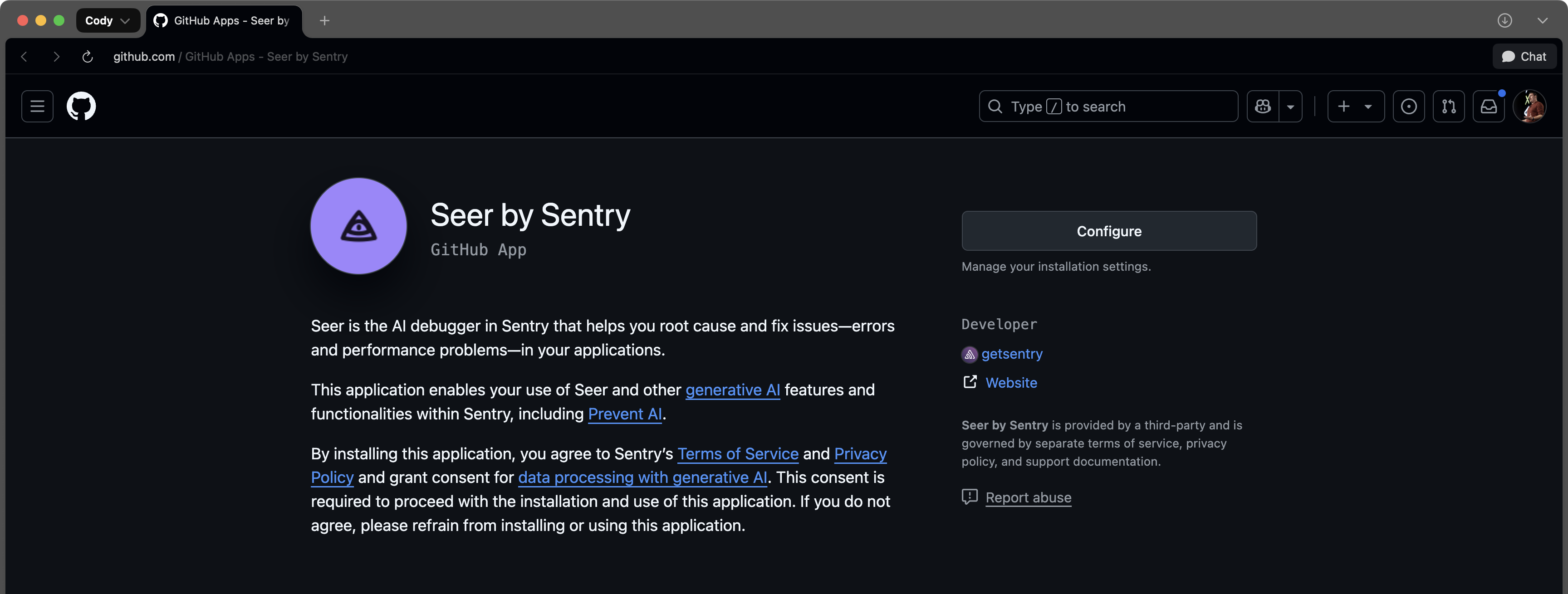 Sentry Prevent AI in action on a GitHub pull request