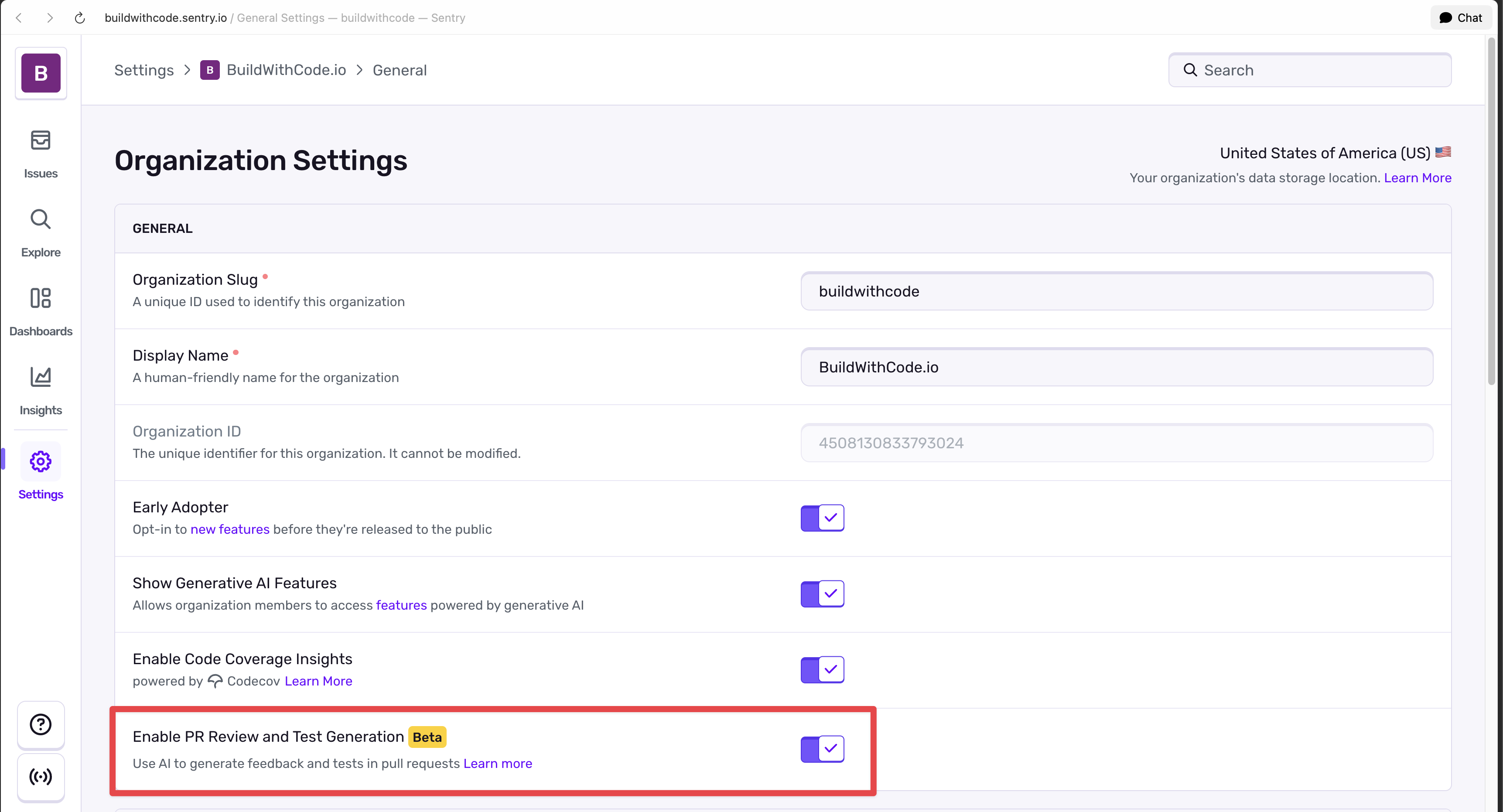 Sentry AI Settings